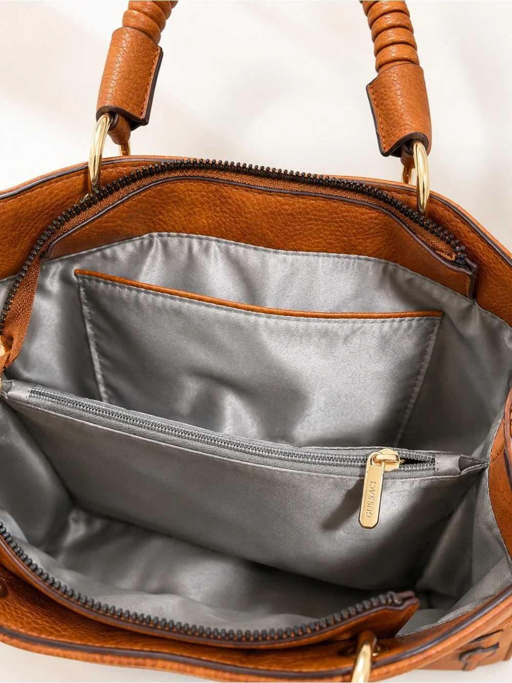 GUSSACI Terracotta Vegan Leather Satchel Bag w/ Removable Shoulder Strap NWT